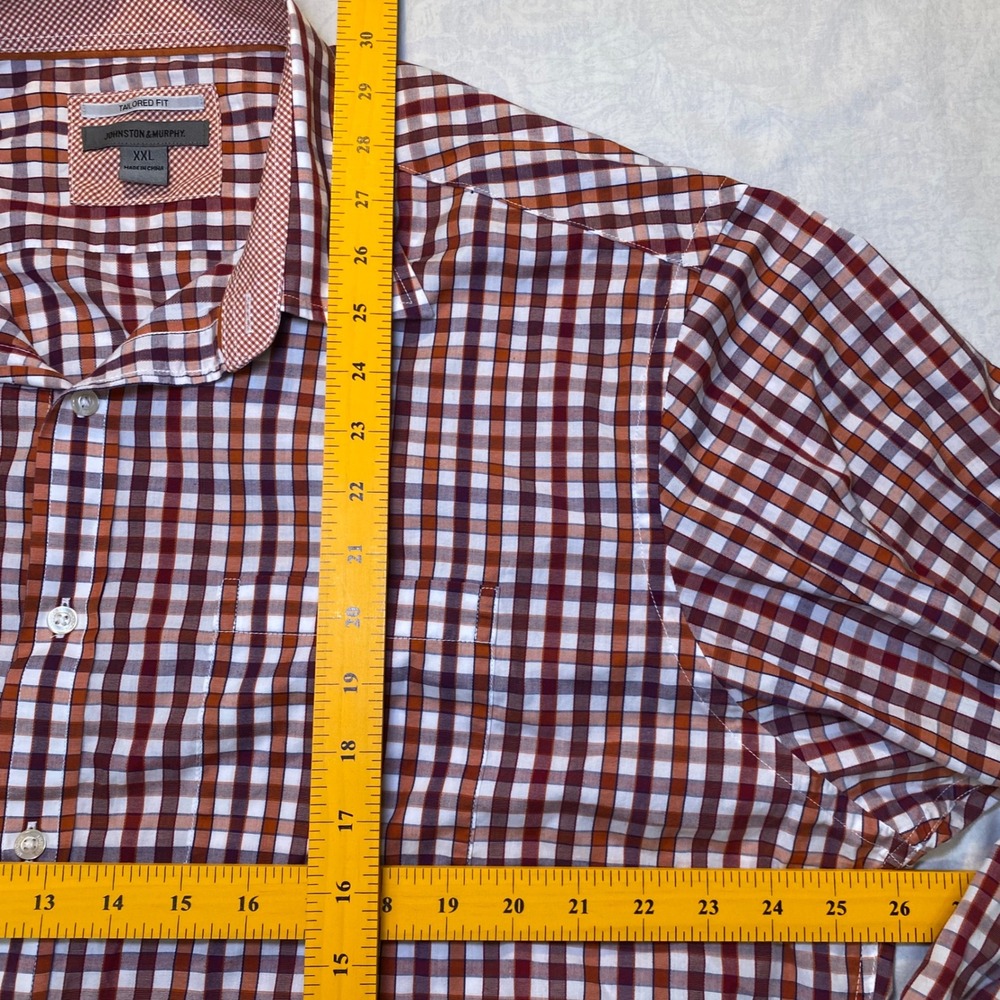 Johnston & Murphy Mens XXL Tailored Fit Gingham Button Down Shirt Orange Purple - Picture 5 of 9